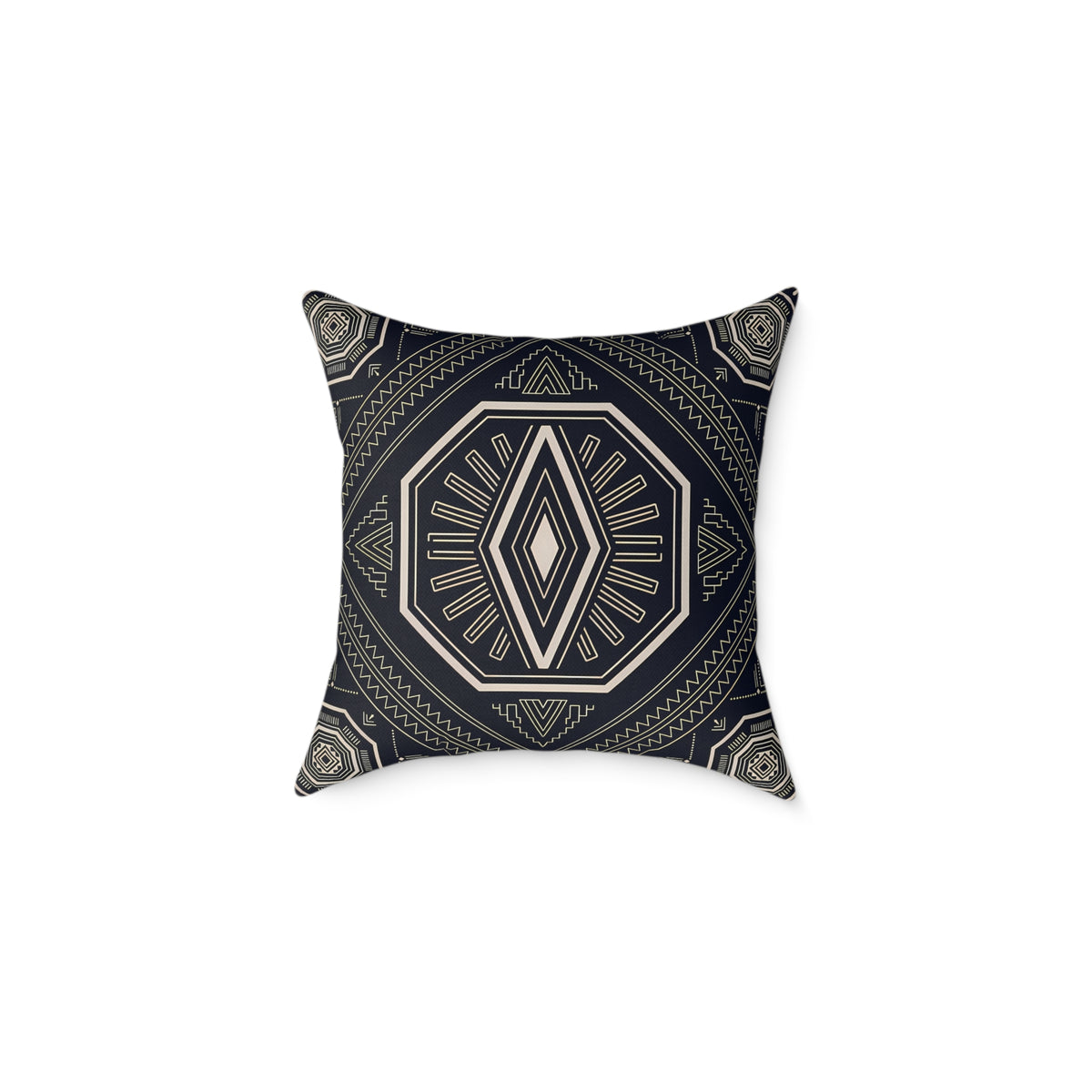Geometric Black & Cream Tribal Medallion Square Pillow | Boho Aztec Pattern