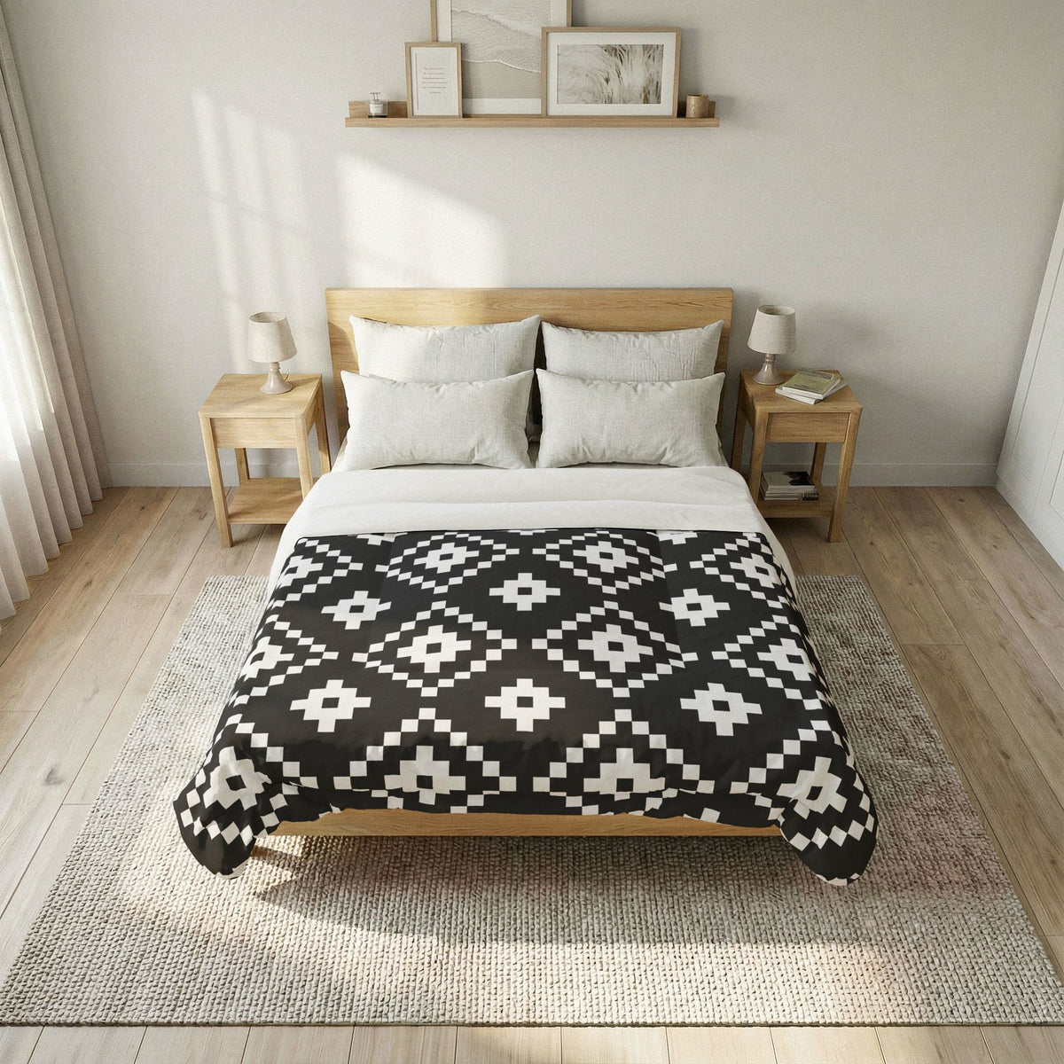 Black White Aztec Geometric Cotton Comforter