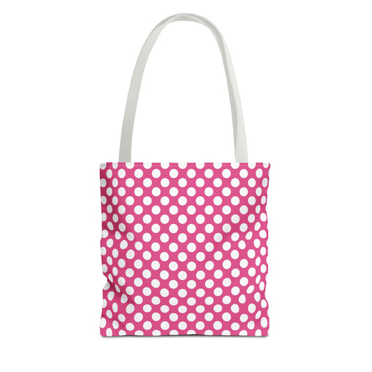 Chic Pink and White Polka Dot Tote Bag, Fun Grocery Bag, Stylish Beach Tote, Trendy Shopping Bag, Cute Gift for Her, Summer Accessories