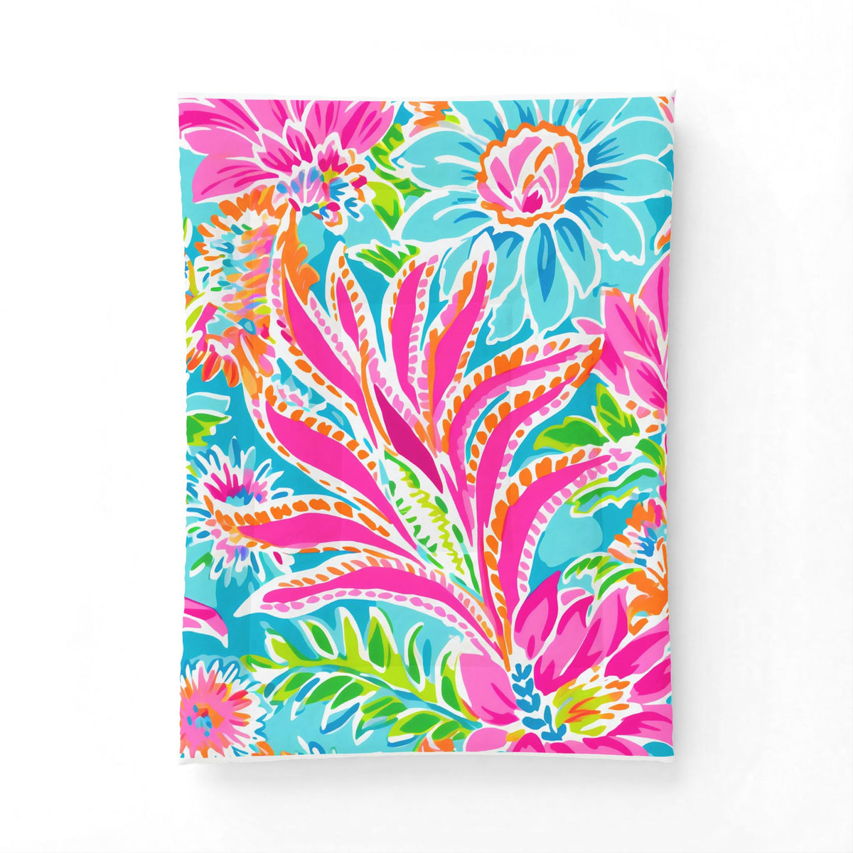 Tropical Floral Pattern Cotton Comforter | Bright Pink Blue Green Leaves
