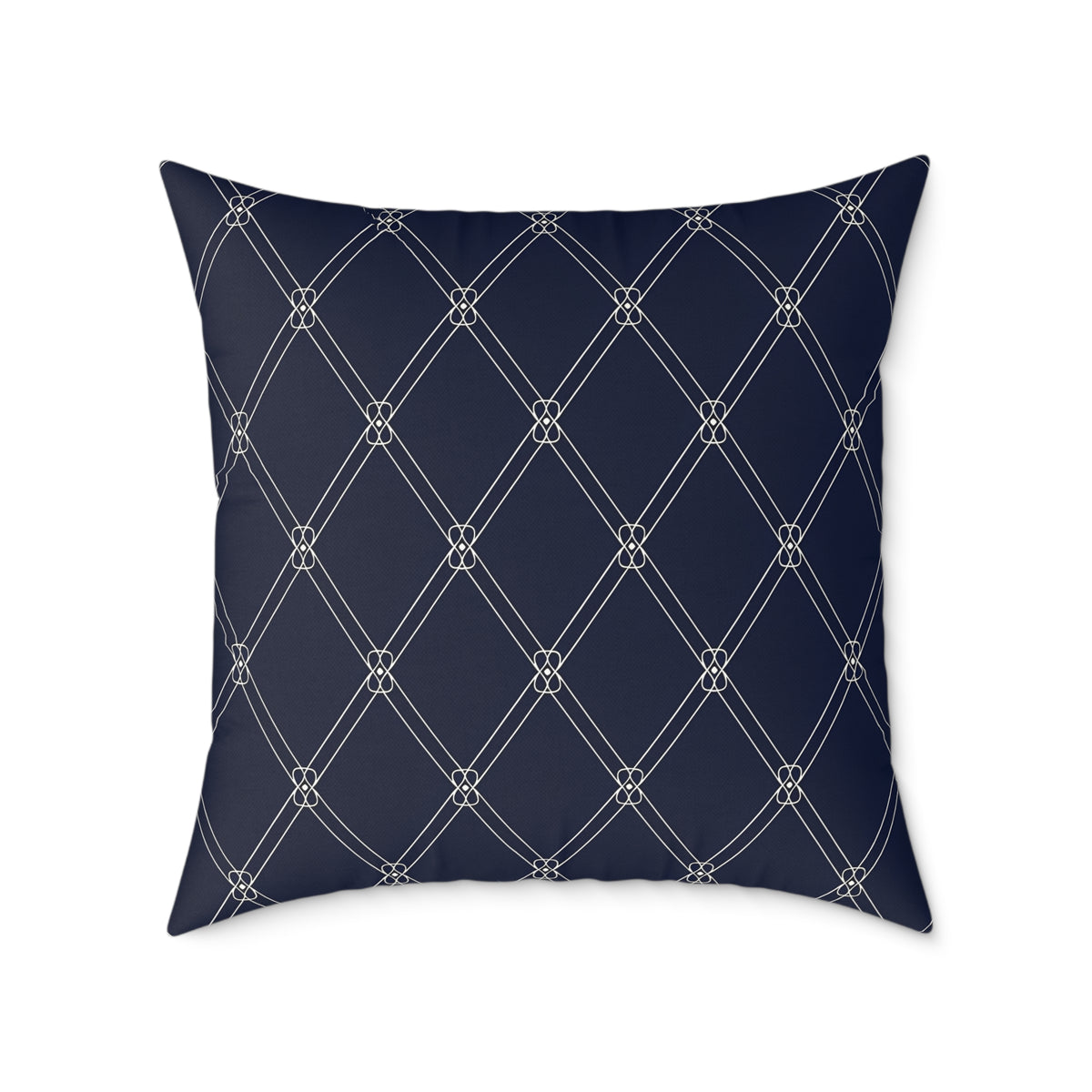 Navy  White Diamond Lattice Pattern Pillow | Square Poly Canvas Pillow