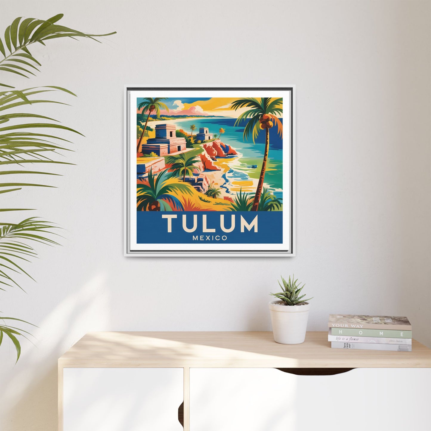 Tulum Mexico Vintage Look Framed Travel Canvas Wall Art