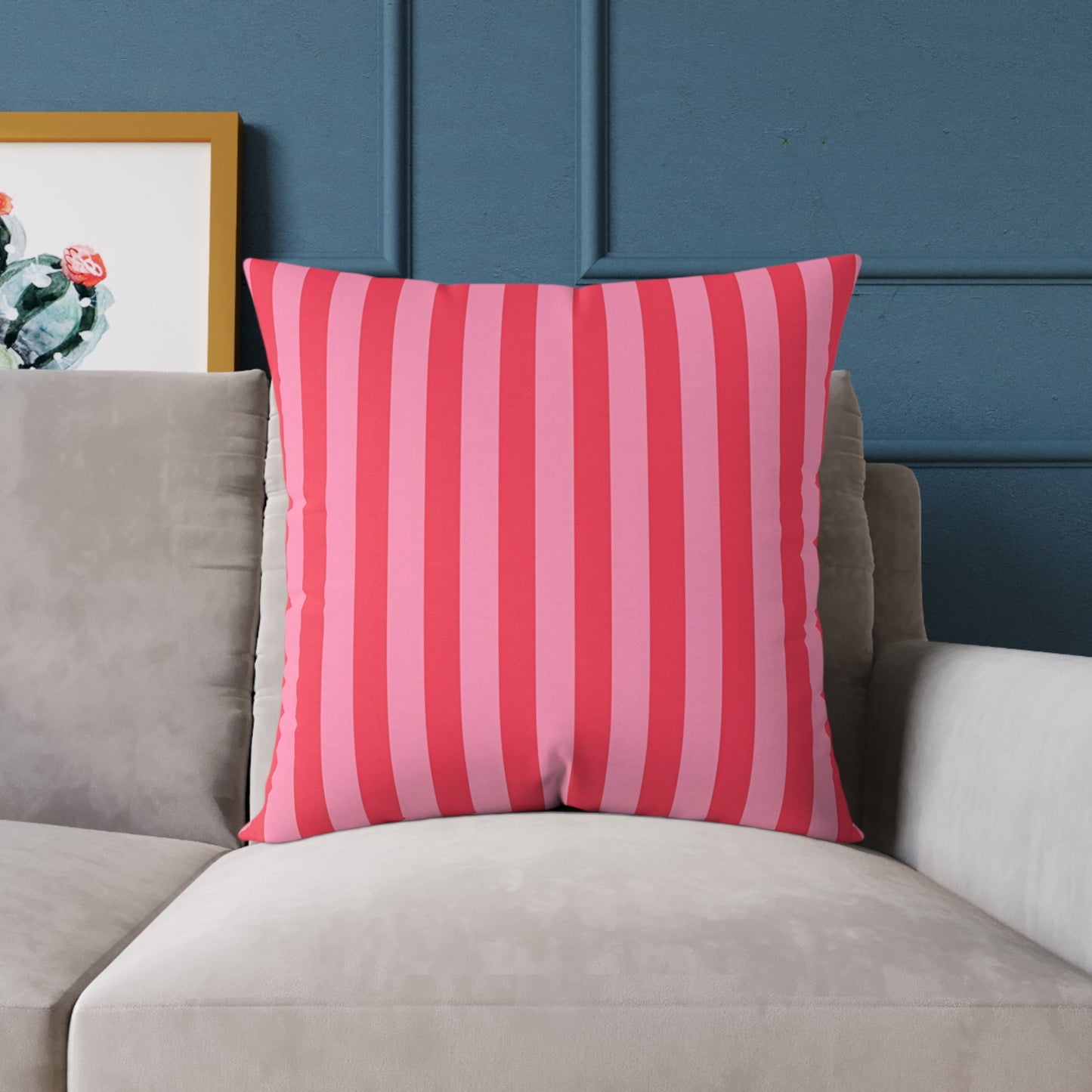 Light Pink Watermelon Pink Striped Throw Pillow | Square Poly Canvas Cushion