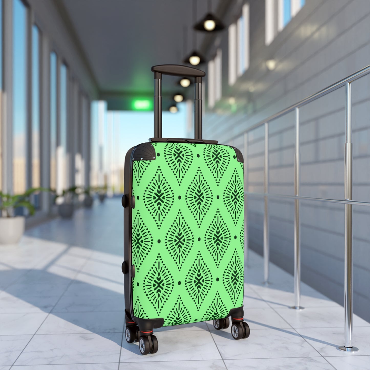 Lime Green and Black Moroccan Tile Pattern Suitcase | Boho Luggage Travel Accessory