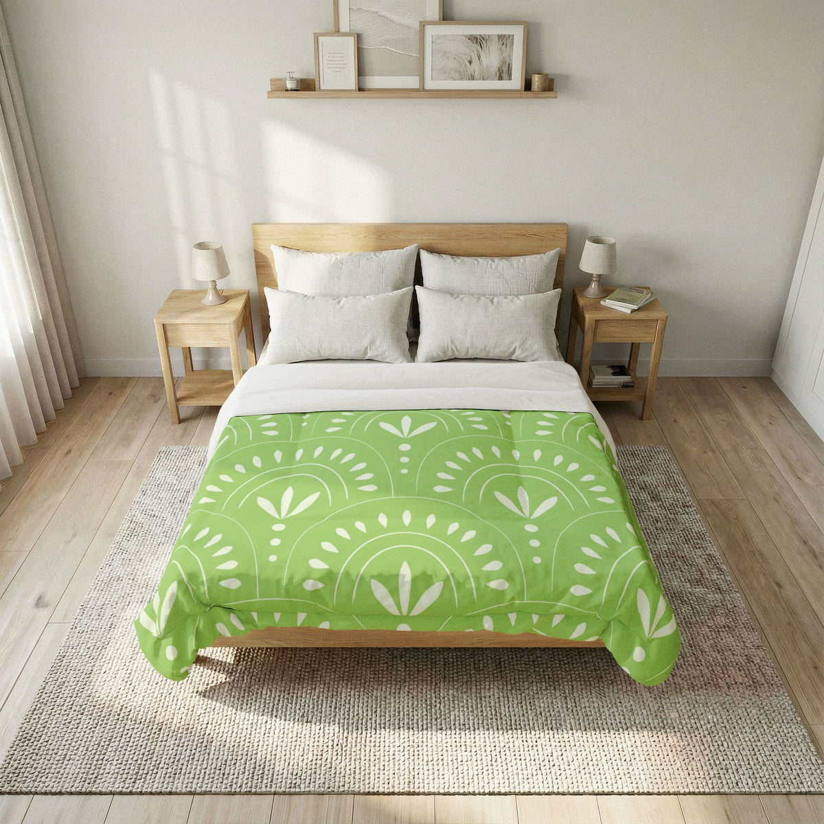 Green Boho Floral Pattern Comforter | Cotton Comforter