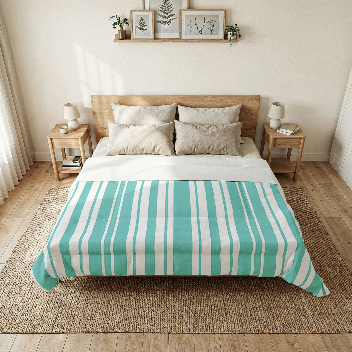 Aqua Vertical Stripes Comforter | Teal White Striped Comforter