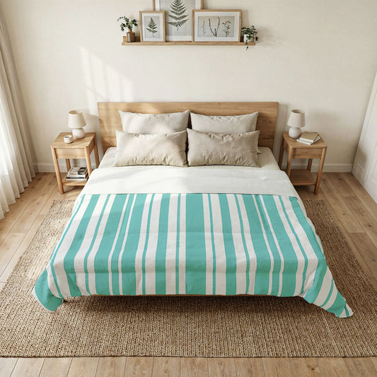 Aqua Vertical Stripes Comforter | Teal White Striped Comforter