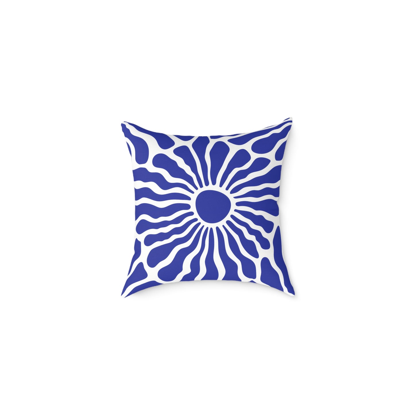 Blue Radiant Sunburst Square Pillow | Boho Coastal Throw Pillow