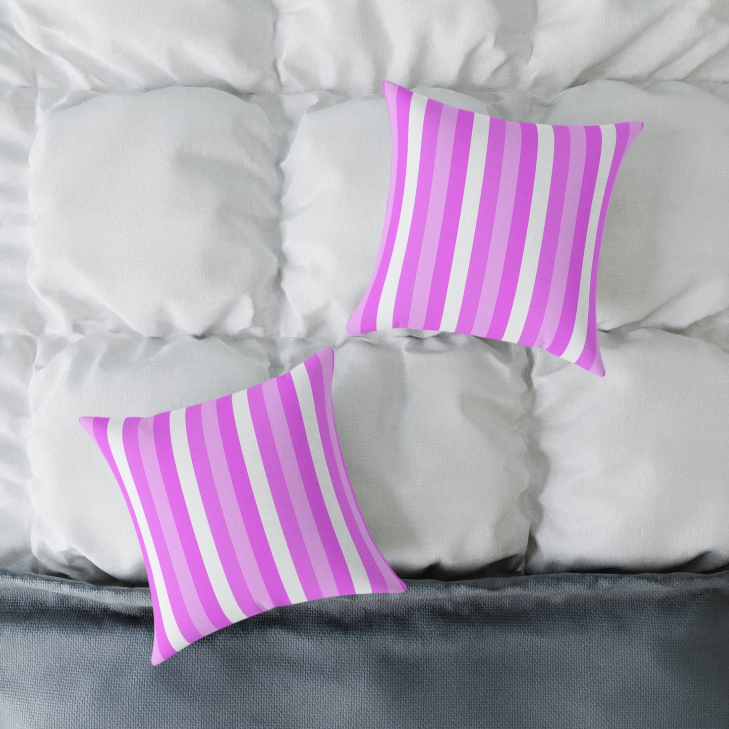 Pink White Stripe Pattern Square Pillow | Poly Canvas Pillow