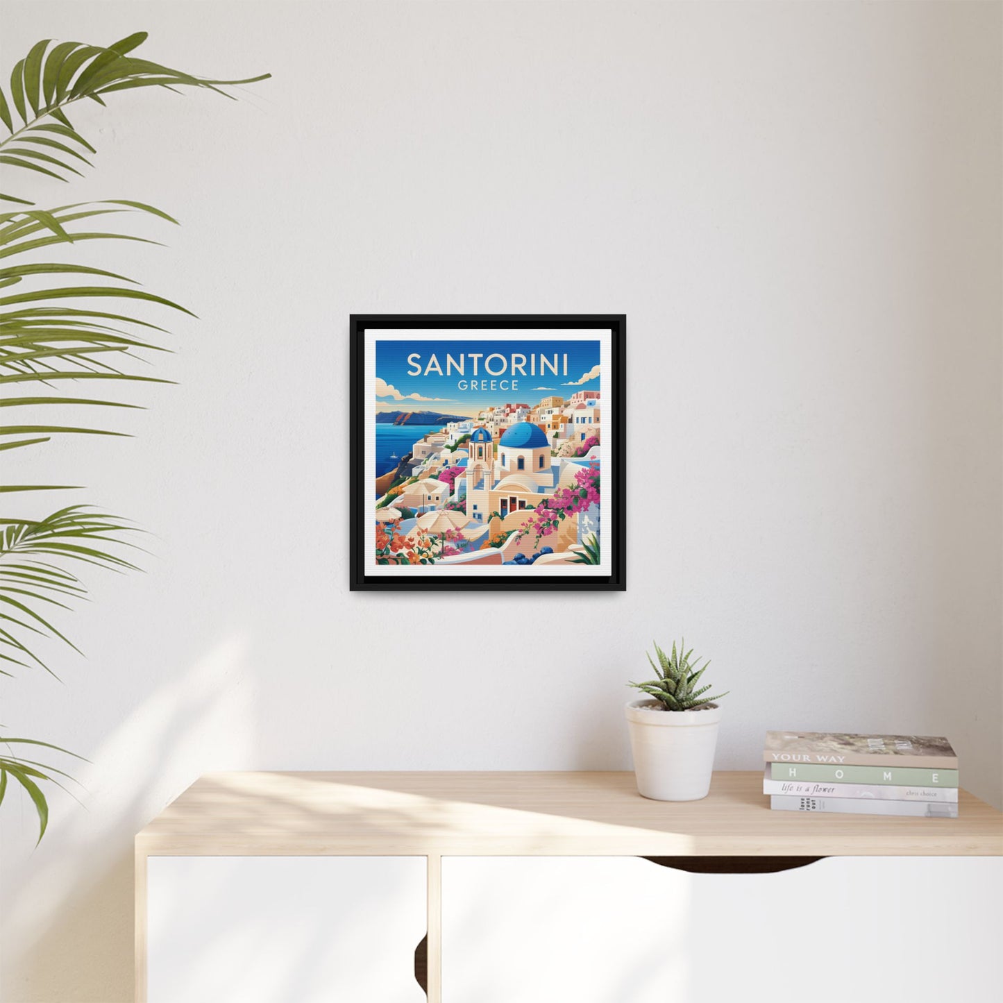 Santorini Greece Travel Art Matte Canvas Framed Wall Art
