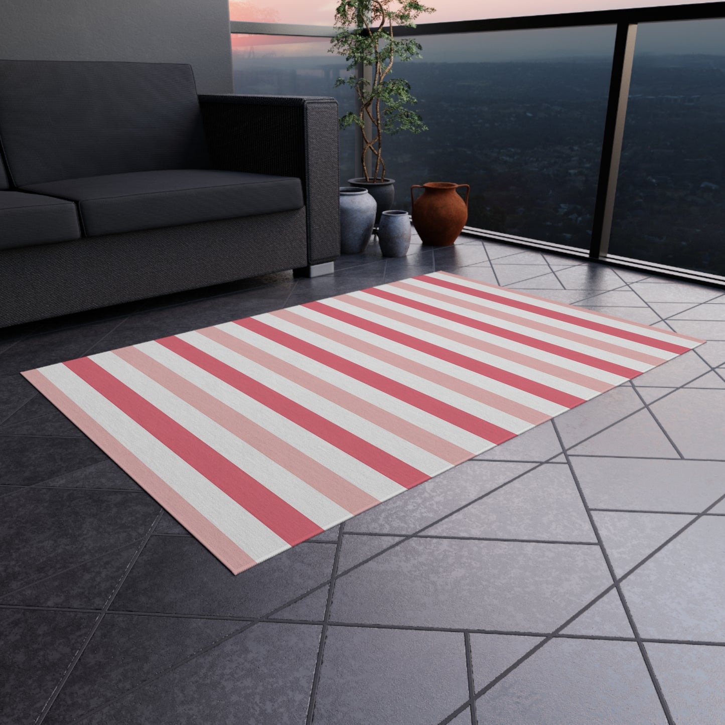 Light Pink Medium Pink and White Stripe Outdoor/Indoor Rug | Patio Mat