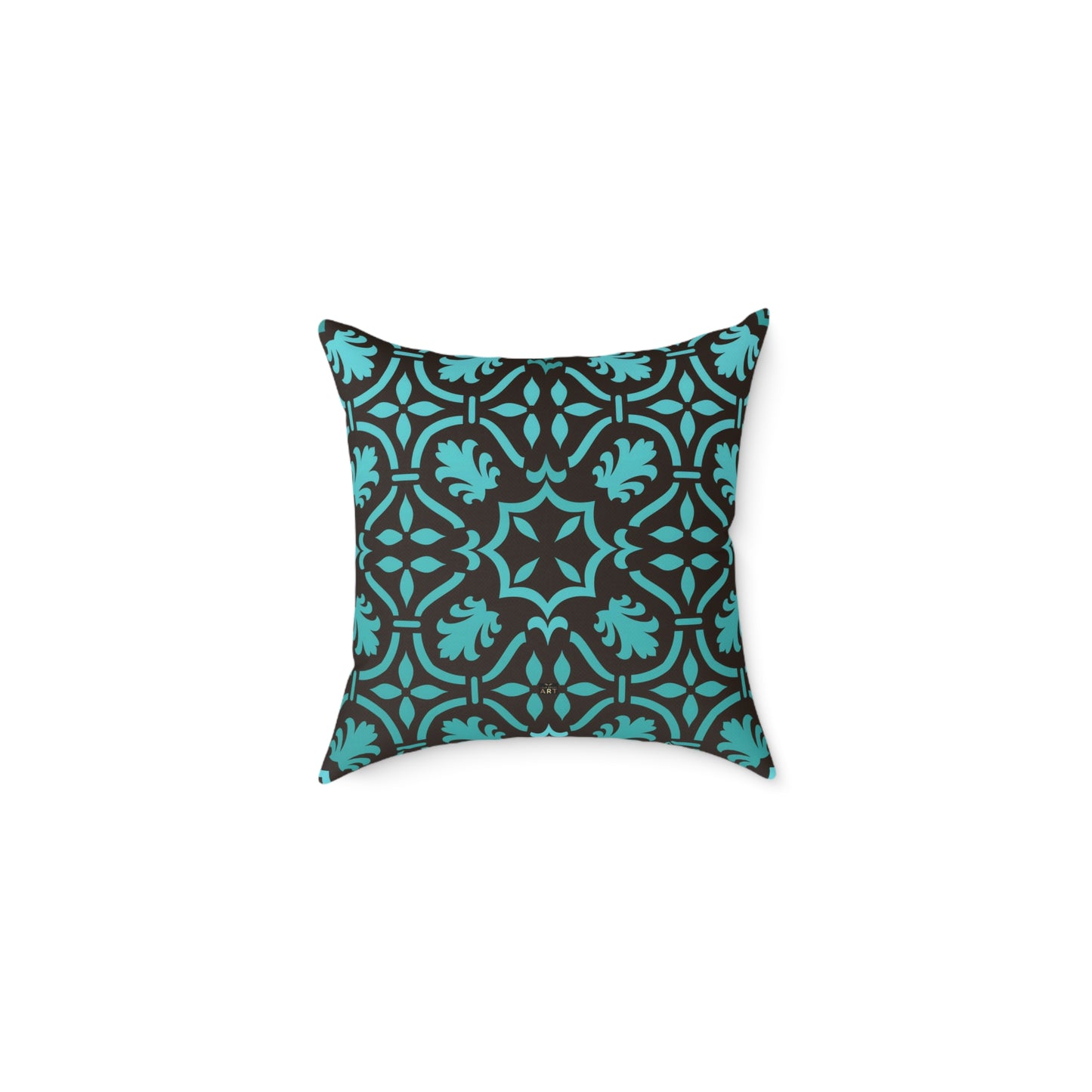 Teal Black Moroccan Tile Square Pillow | Poly Canvas Decorative Pillow
