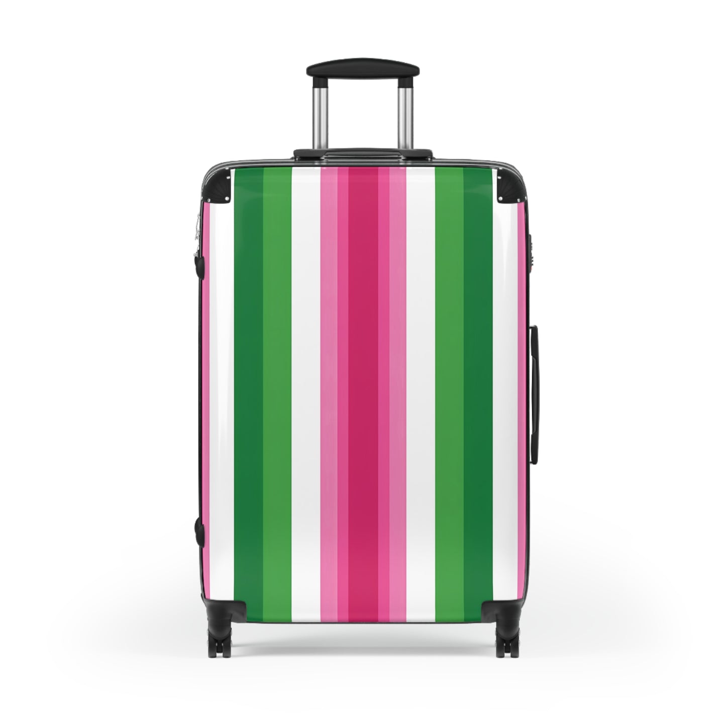 Pink & Green Stripe Suitcase | Vertical Color Block Luggage