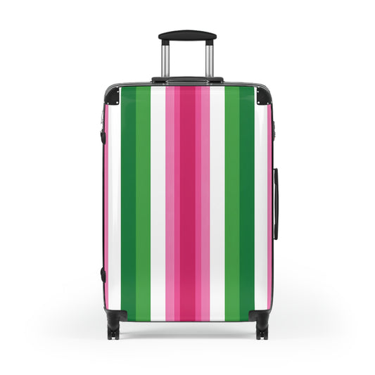 Pink & Green Stripe Suitcase | Vertical Color Block Luggage