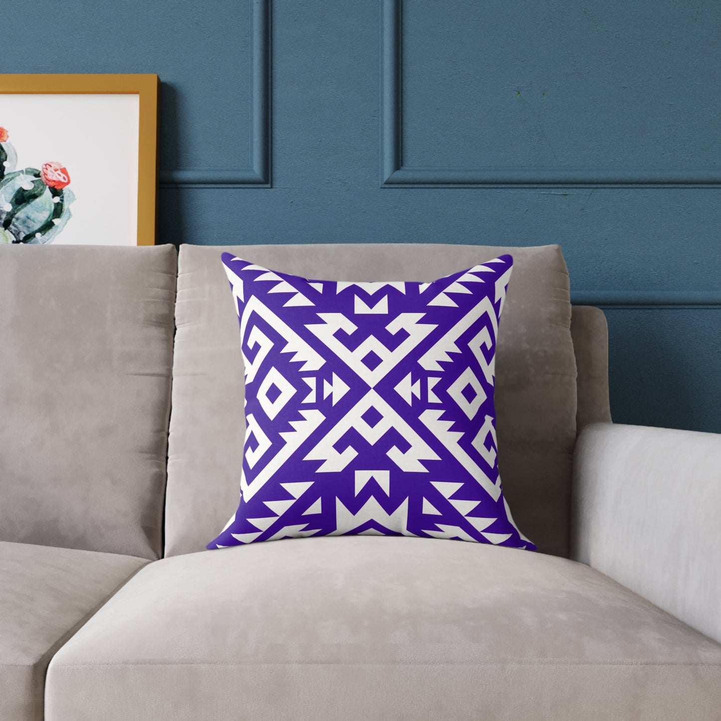 Geometric Boho Aztec Pattern Square Pillow | Purple White Tribal Throw Pillow