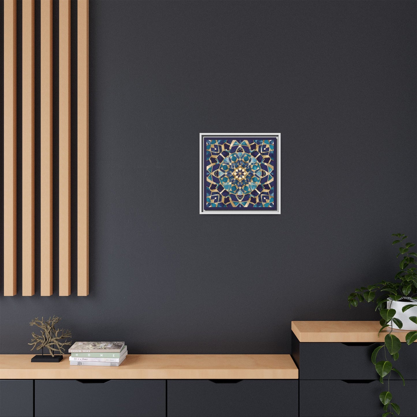 Framed Blue Moroccan Mosaic Wall Art — Matte Canvas Print