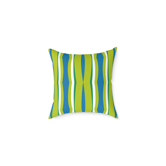 Green Blue Wavy Stripes Square Pillow | Modern Geometric Throw Pillow