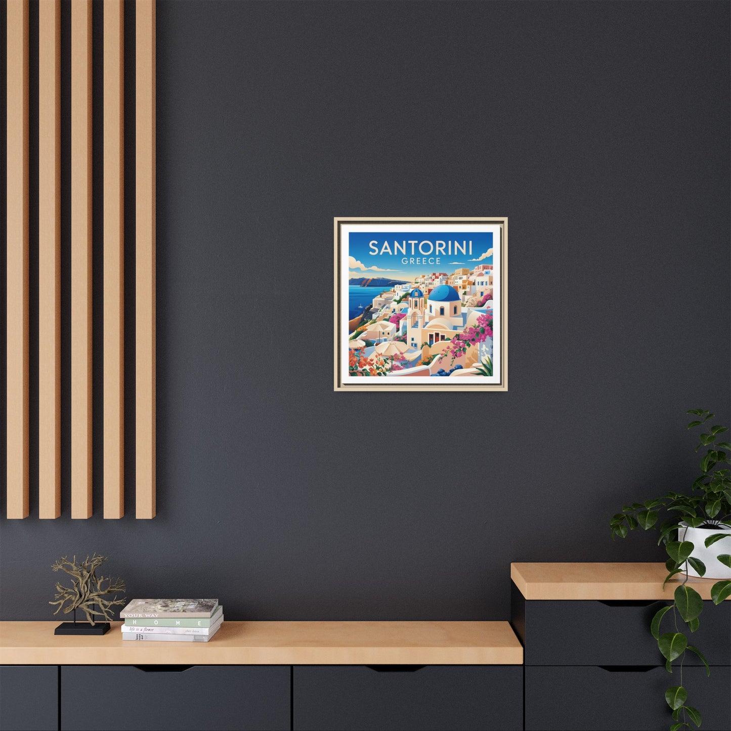 Santorini Greece Travel Art Matte Canvas Framed Wall Art