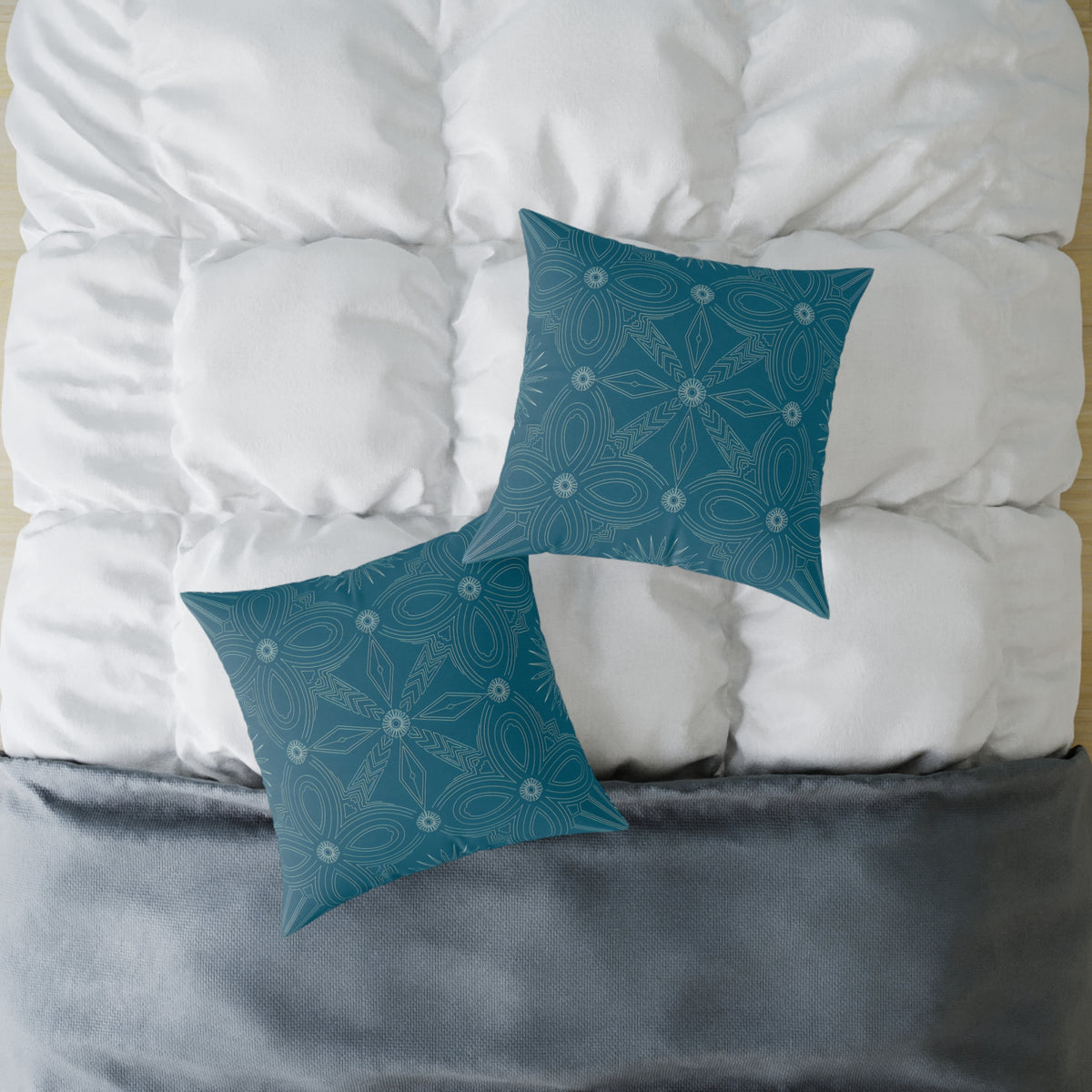 Cerulean Geometric Mandala Square Pillow | Boho Decorative Throw