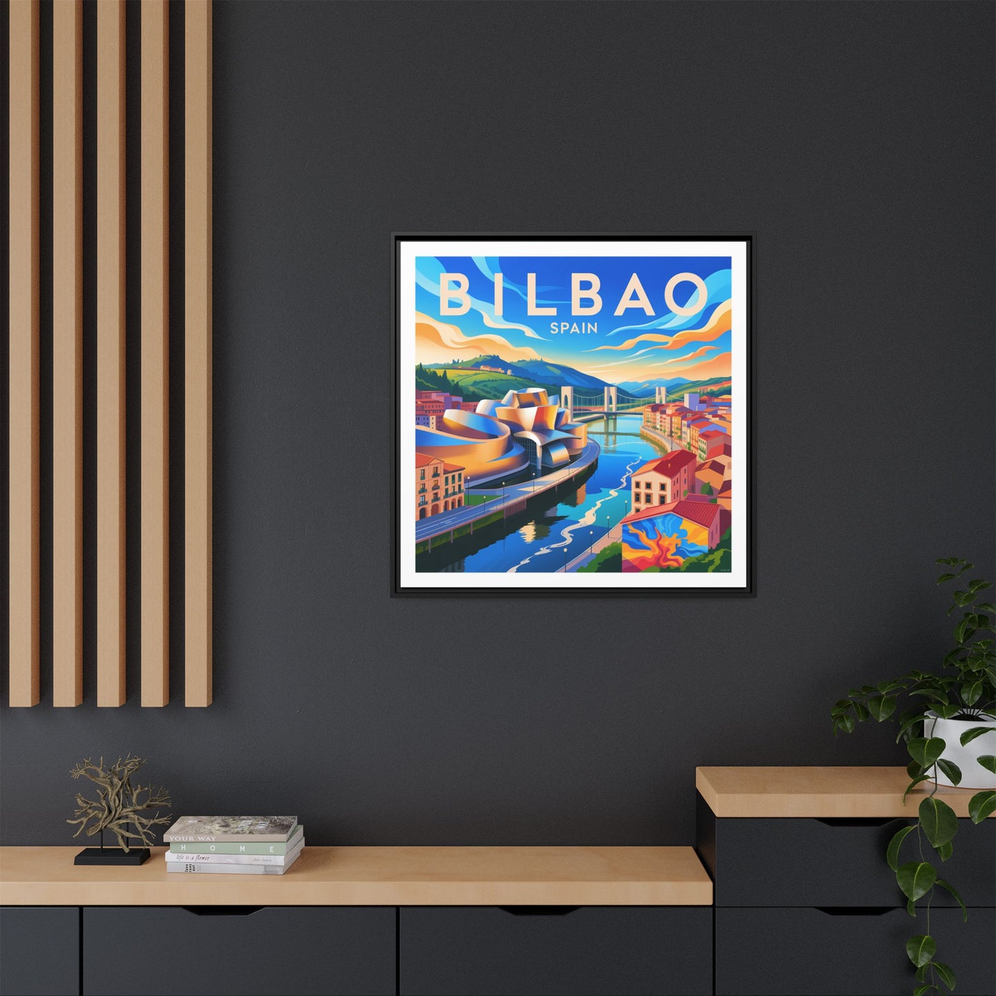 Bilbao Spain travel art Matte Canvas Framed | Bilbao cityscape wall art
