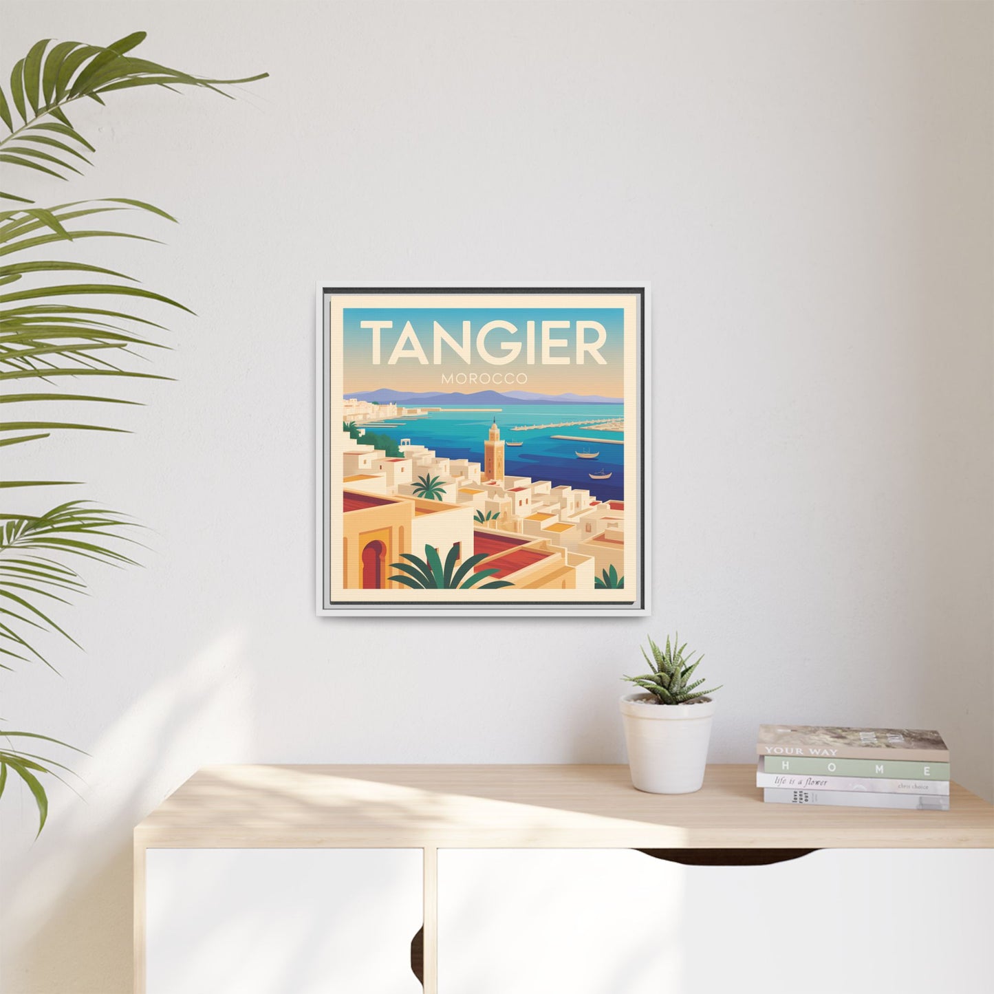 Tangier Morocco Travel Framed Wall Art Matte Canvas | Vintage Style Coastal Wall Art