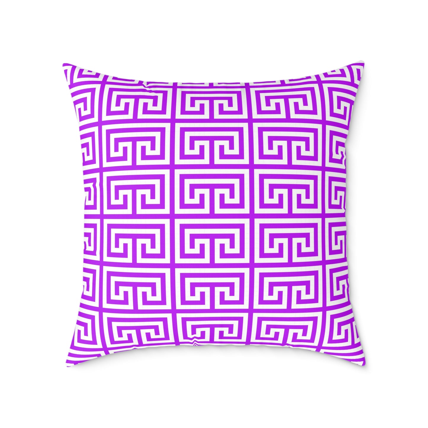 Geometric Purple White Greek Key Pattern Pillow | Square Poly Canvas Pillow