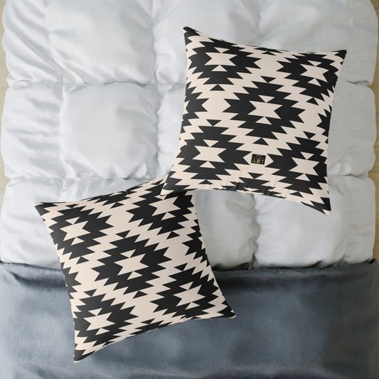 Southwestern Aztec Pattern Pillow | Black and Cream Geometric Throw