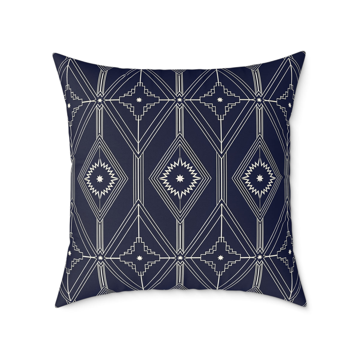 Navy Geometric Diamond Pattern Square Pillow | Boho Tribal Throw Cushion