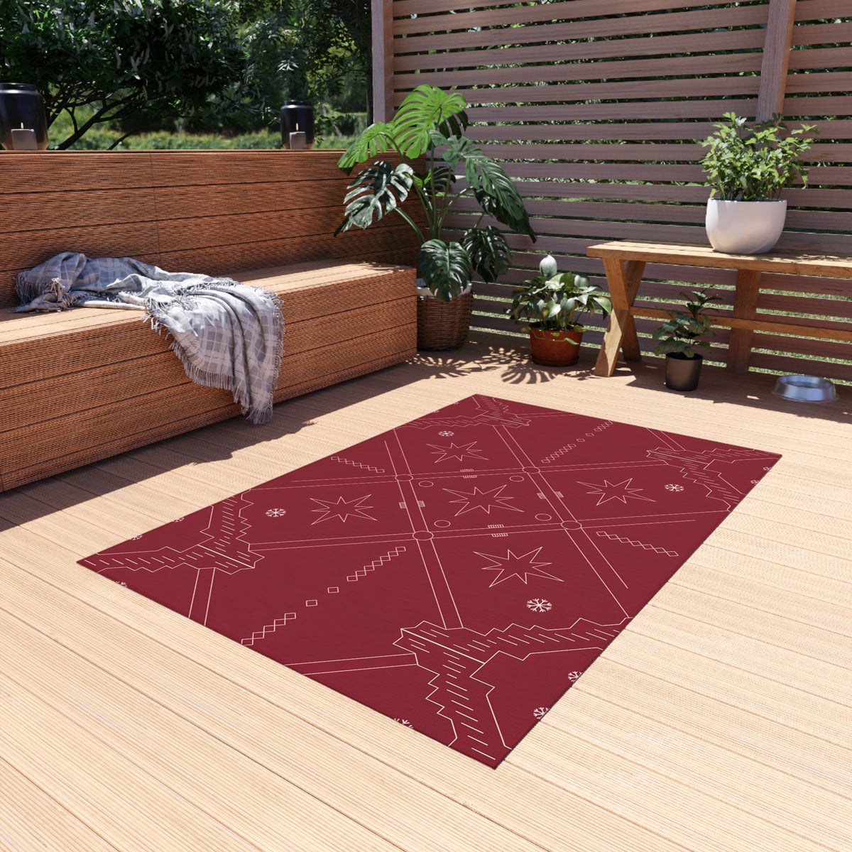 Geometric Star Pattern Outdoor Rug | Red Southwestern Patio Mat