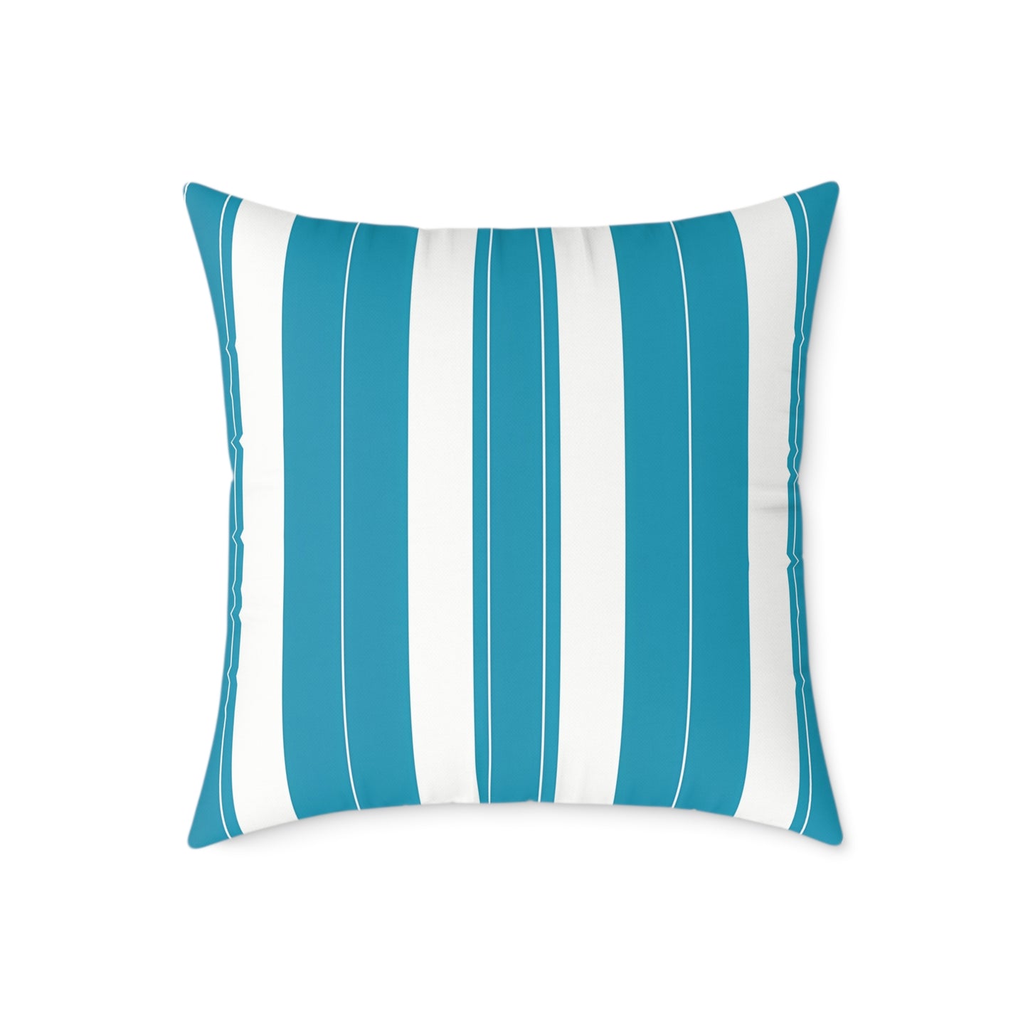 Teal and White Vertical Stripe Square Pillow | Poly Canvas Throw Pillow