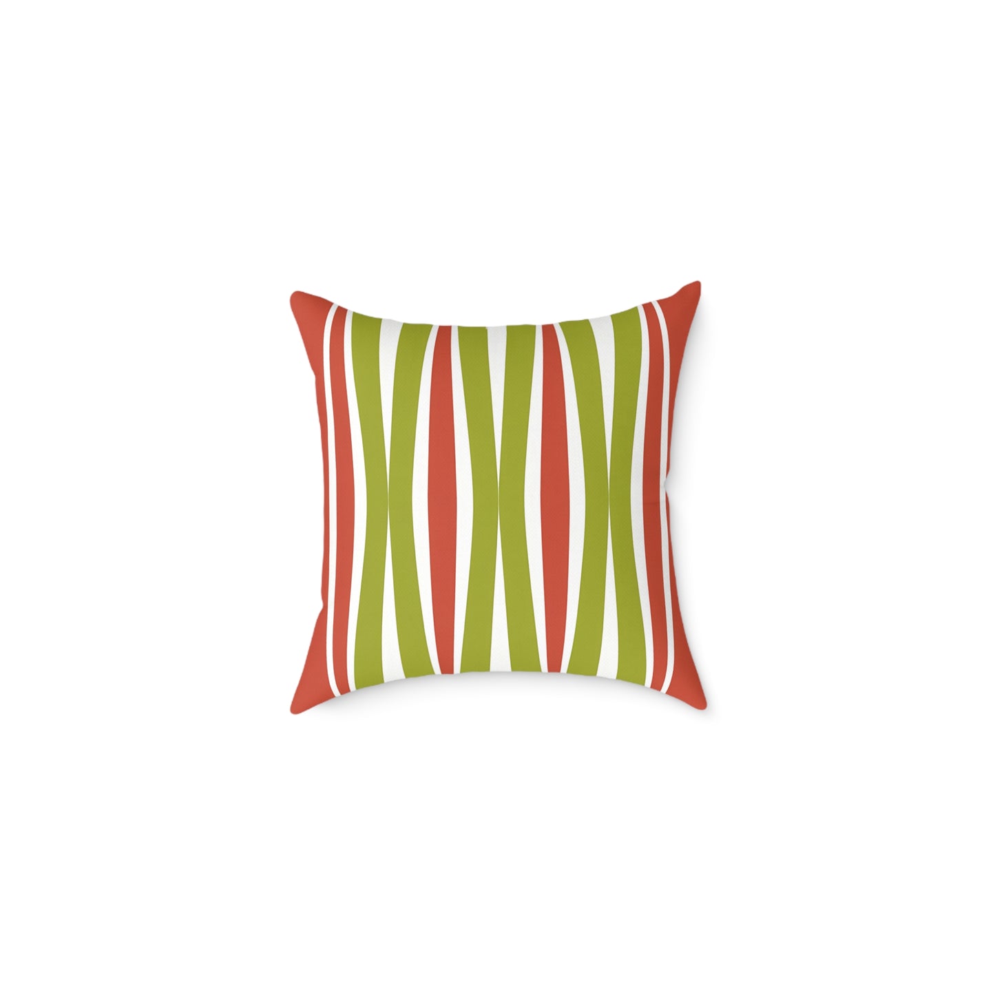 Orange Green Mid-Century Wavy Stripe Pillow | Square Throw Pillow