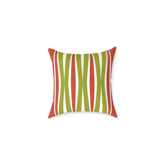 Orange Green Mid-Century Wavy Stripe Pillow | Square Throw Pillow