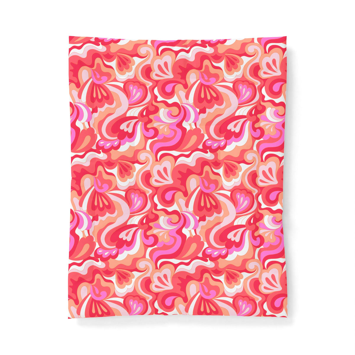 Retro Pink Red Orange Floral Swirl Cotton Comforter | Psychedelic Abstract Pattern