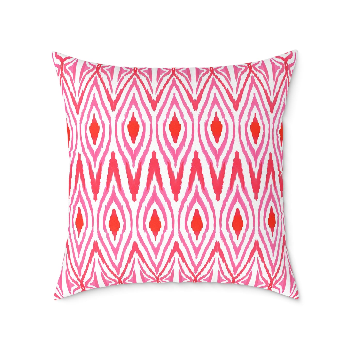 Pink and Orange Ikat Pattern Square Pillow | Geometric Throw Pillow