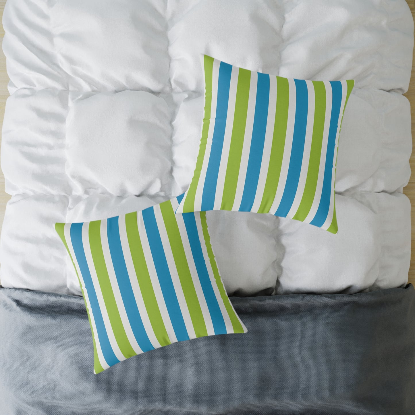 Blue Green Striped Square Pillow | Poly Canvas Throw Cushion
