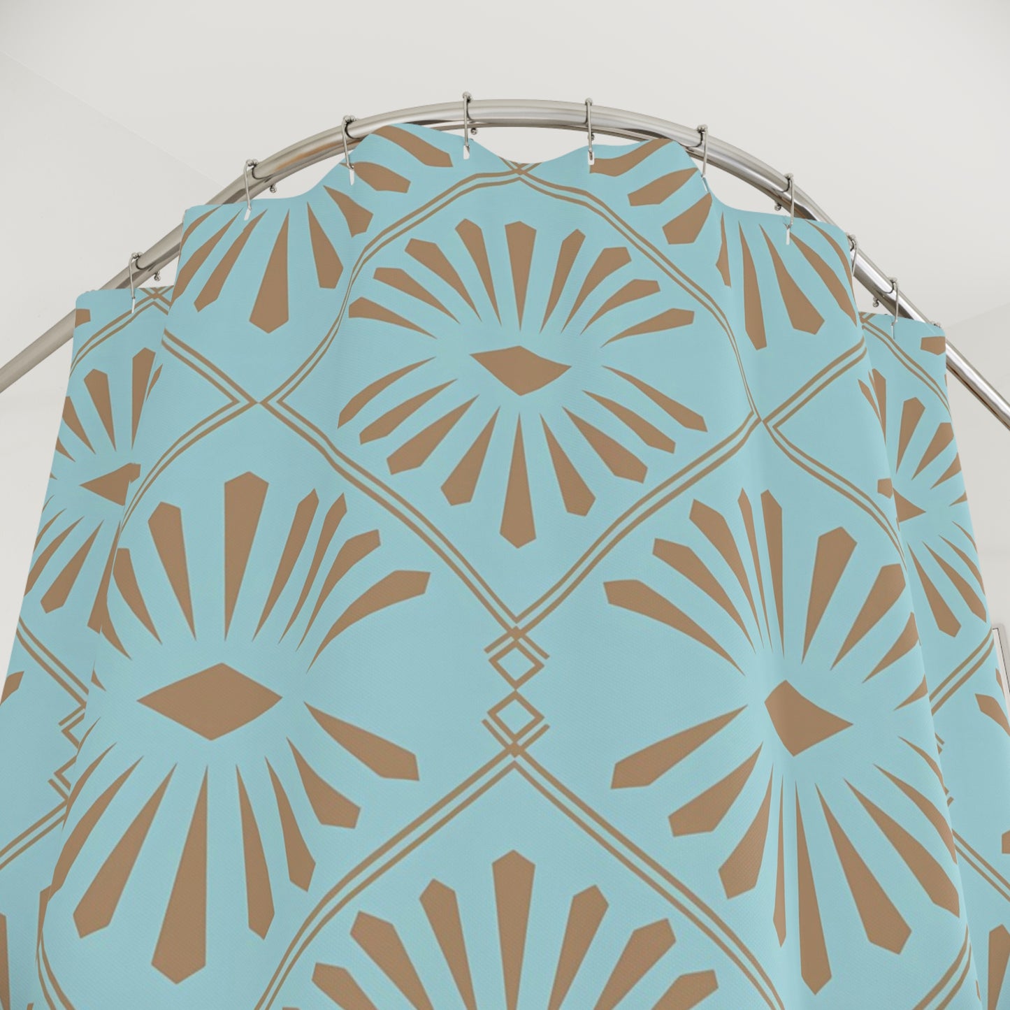 Turquoise Geometric Sunburst Shower Curtain | Retro Tile Pattern