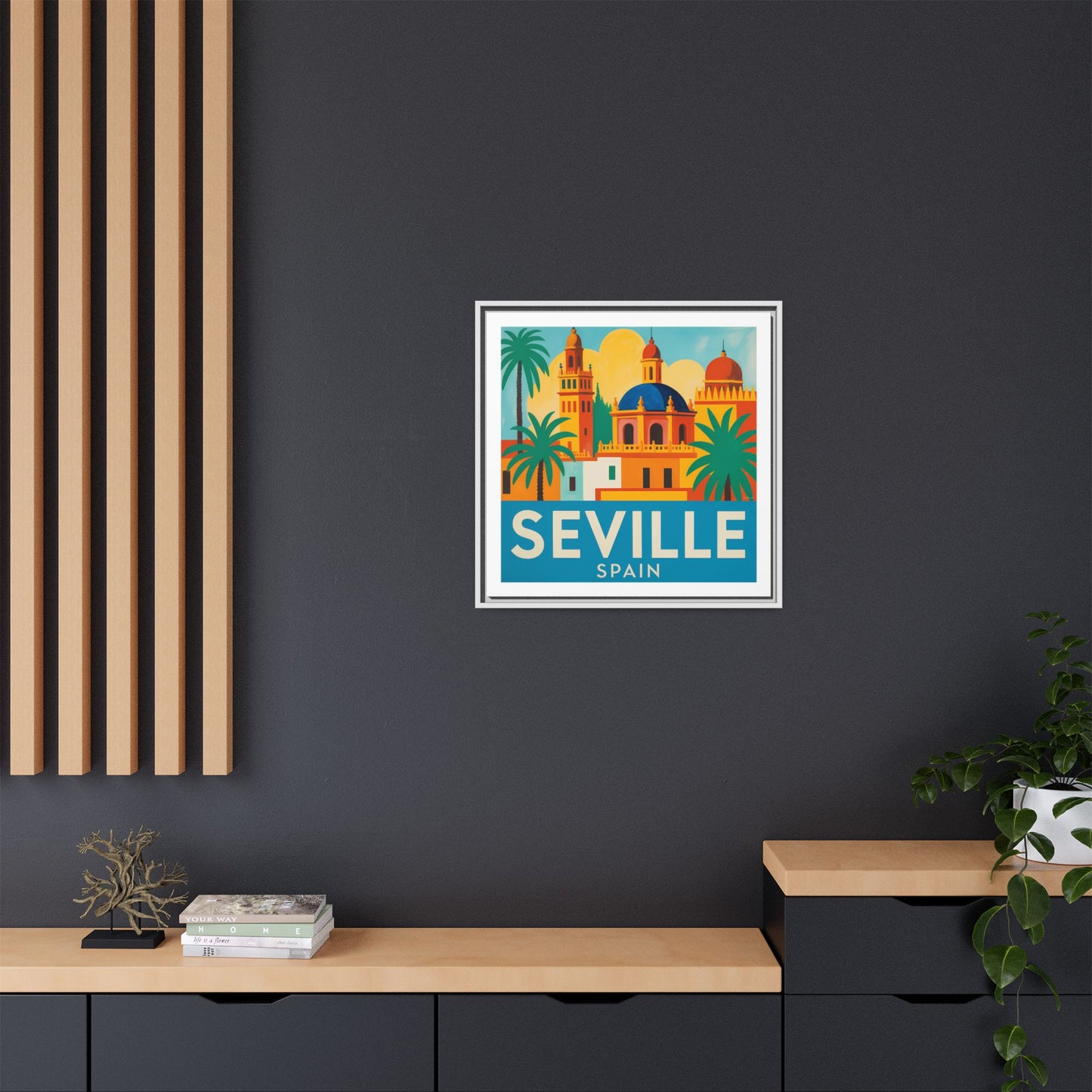 Seville Spain Vintage Travel Look Matte Canvas Wall Art Framed