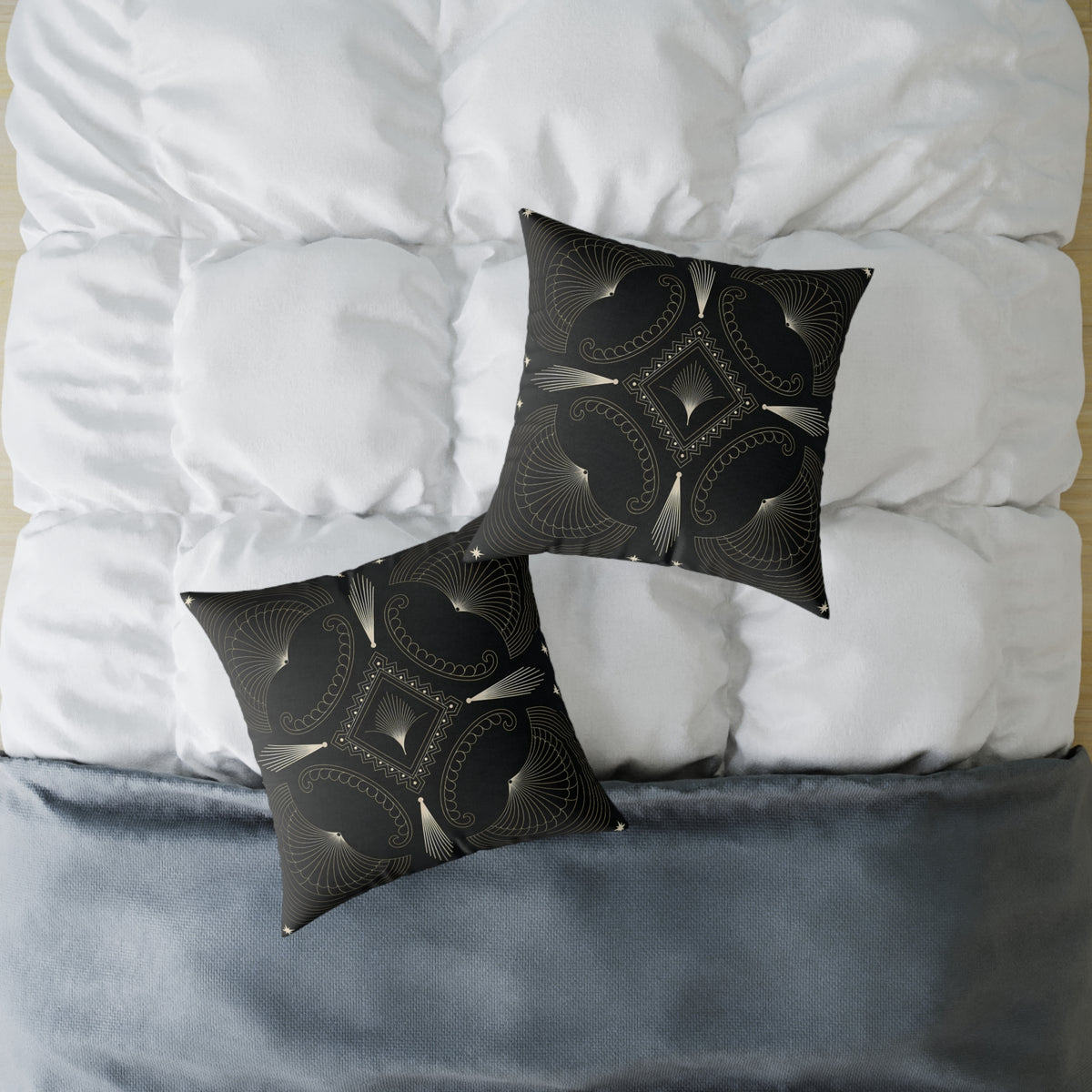 Art Deco Black Cream Geometric Pattern Square Pillow | Decorative Throw Pillow