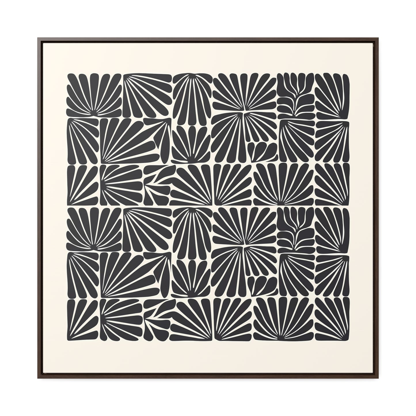 Floral Abstract Square Frame Canvas Wall Art, Matisse Style Retro Decor, Black and Off-White, Gallery Canvas Wraps, Abstract Floral Wall