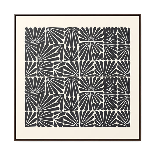 Floral Abstract Square Frame Canvas Wall Art, Matisse Style Retro Decor, Black and Off-White, Gallery Canvas Wraps, Abstract Floral Wall