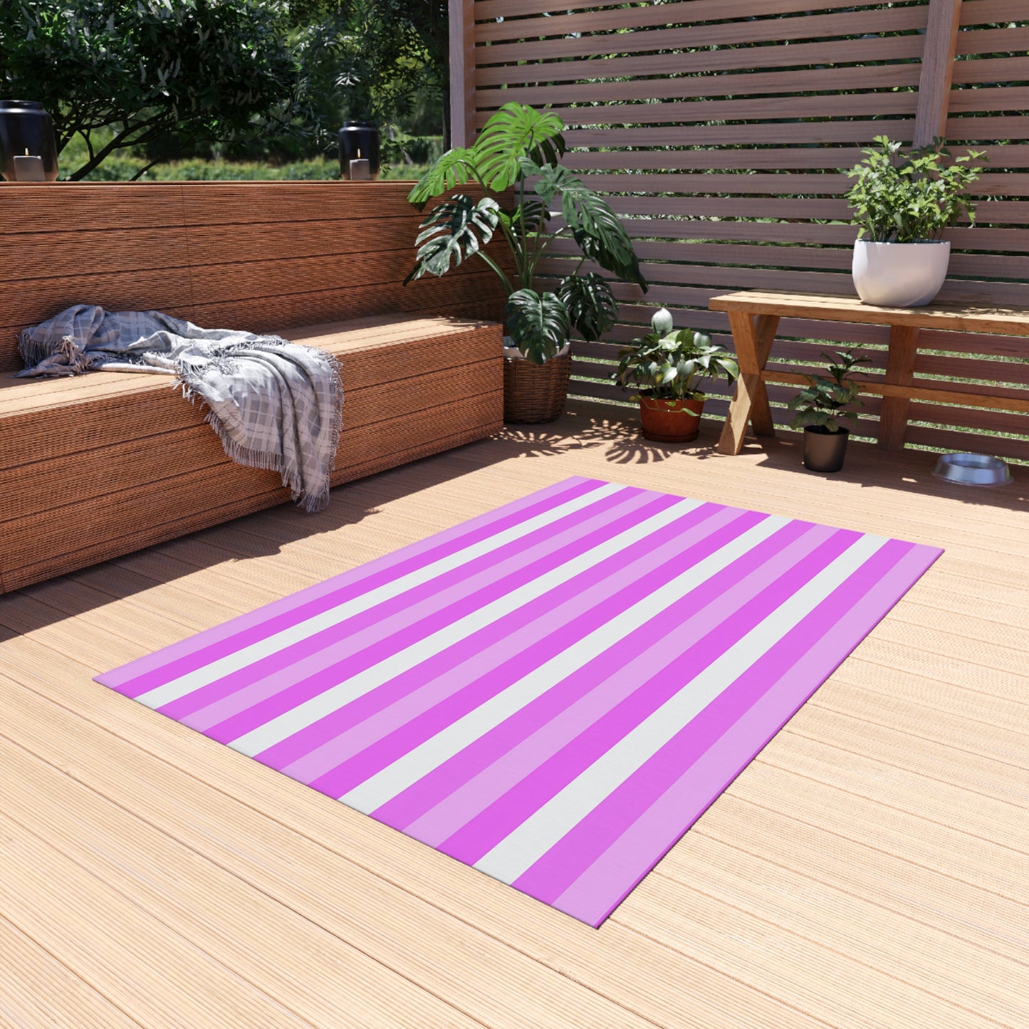 Pink and White Stripes Outdoor/Indoor Rug | Patio Mat, Poolside Striped Rug