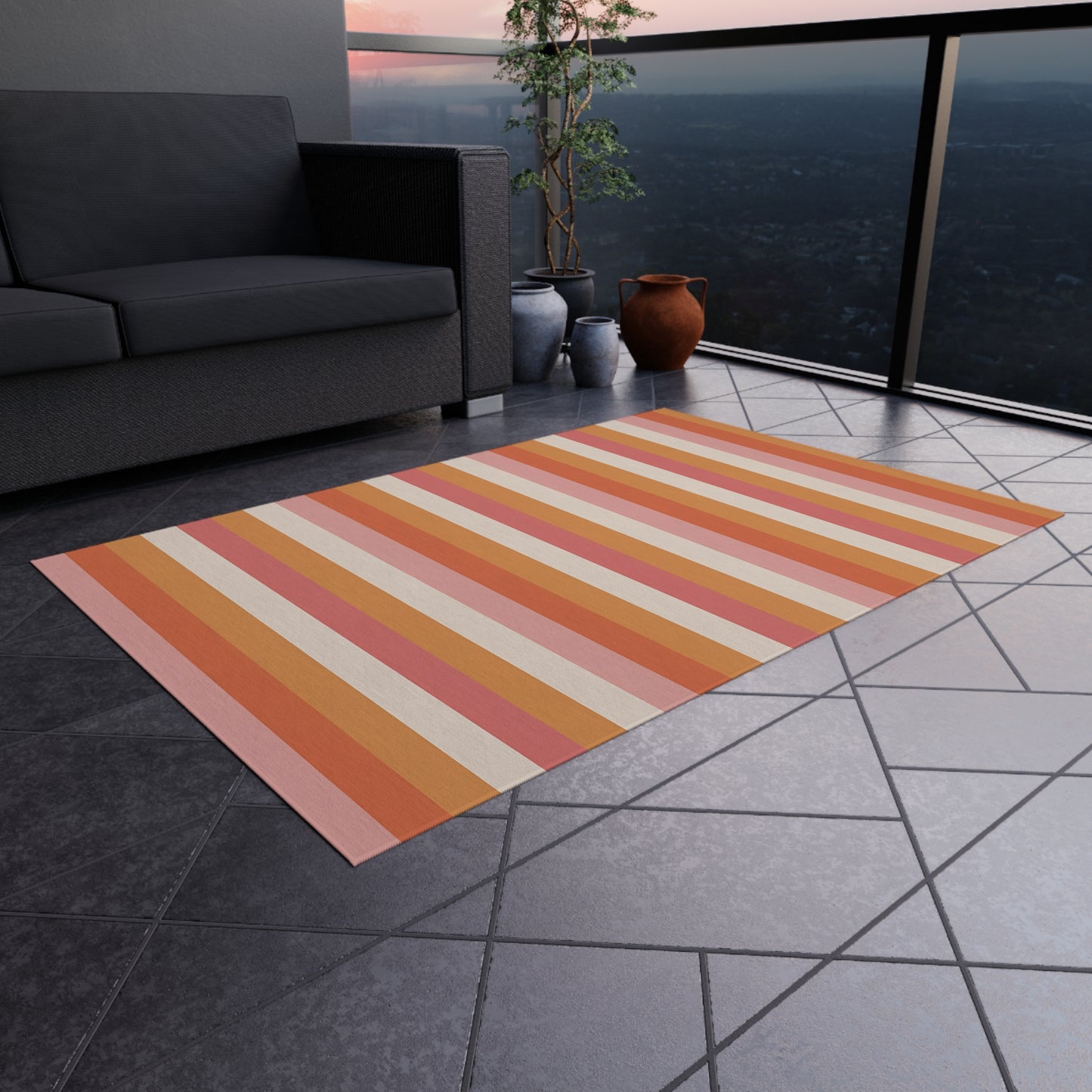 Sunset Stripe Outdoor Rug | Striped Patio Rug, Orange Pink Creme