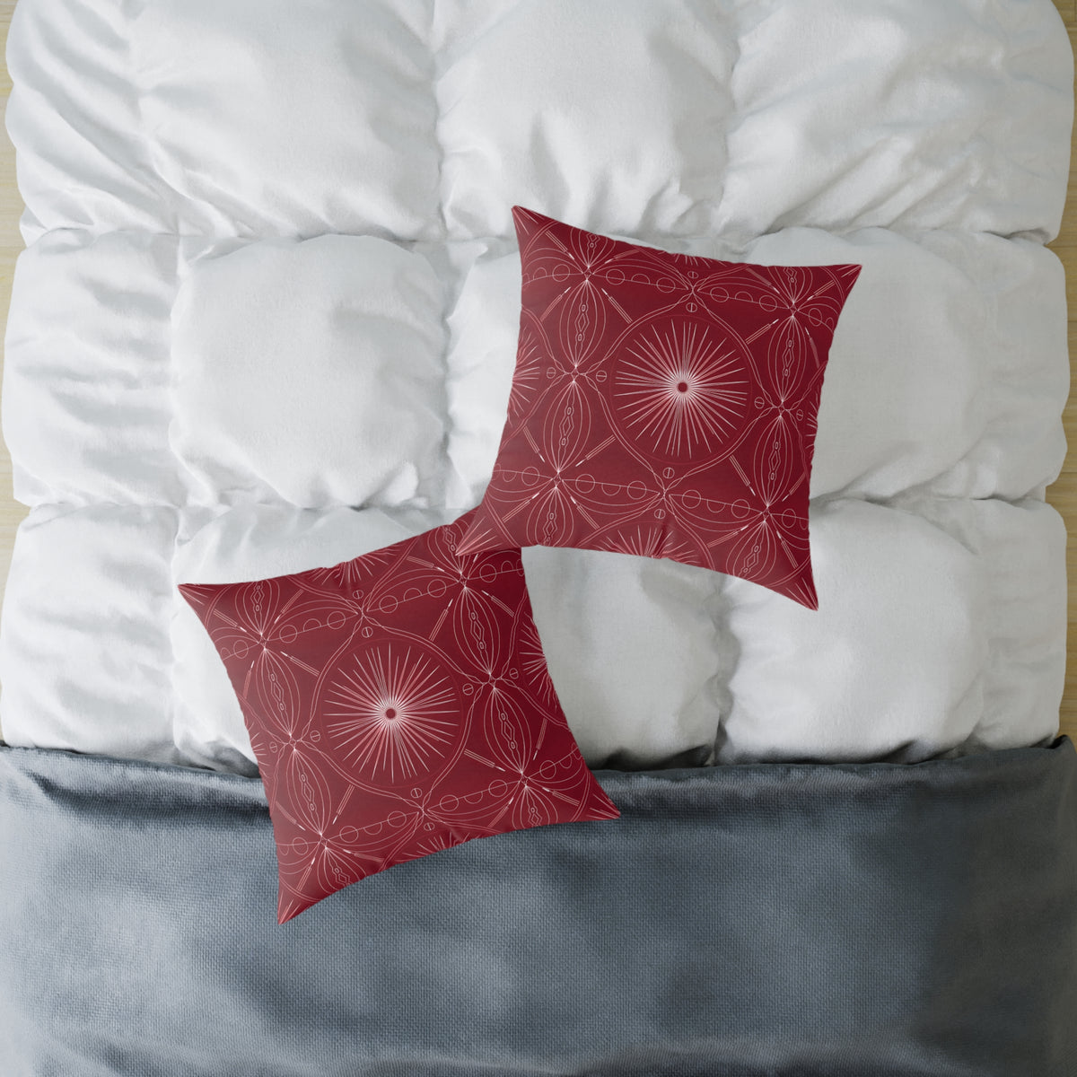 Red Geometric Medallion Square Pillow | Boho Pattern Home Decor