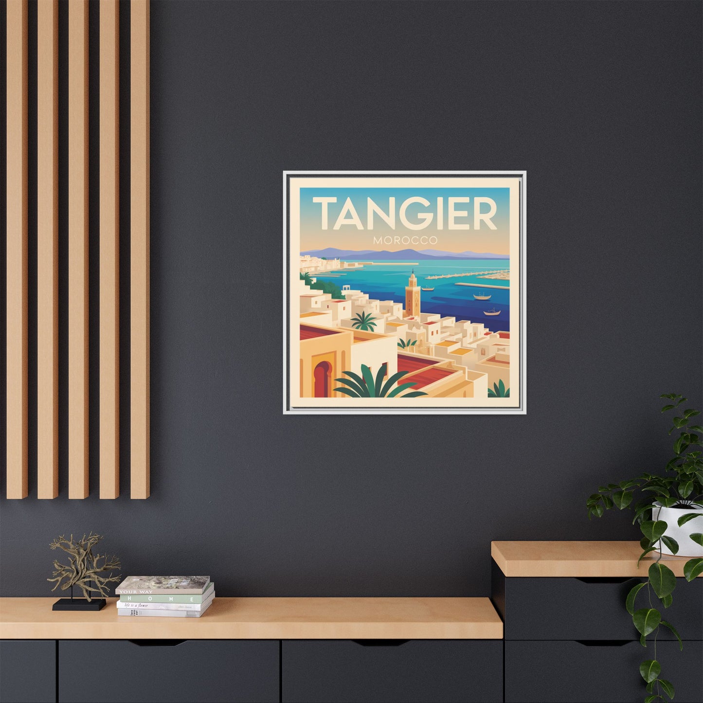 Tangier Morocco Travel Framed Wall Art Matte Canvas | Vintage Style Coastal Wall Art