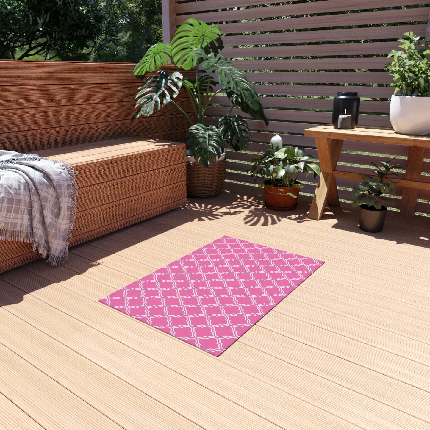 Pink Moroccan Trellis Outdoor/Indoor Rug | Geometric Patio Mat
