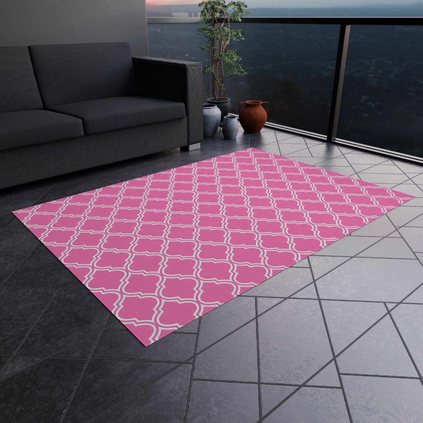 Pink Moroccan Trellis Outdoor/Indoor Rug | Geometric Patio Mat