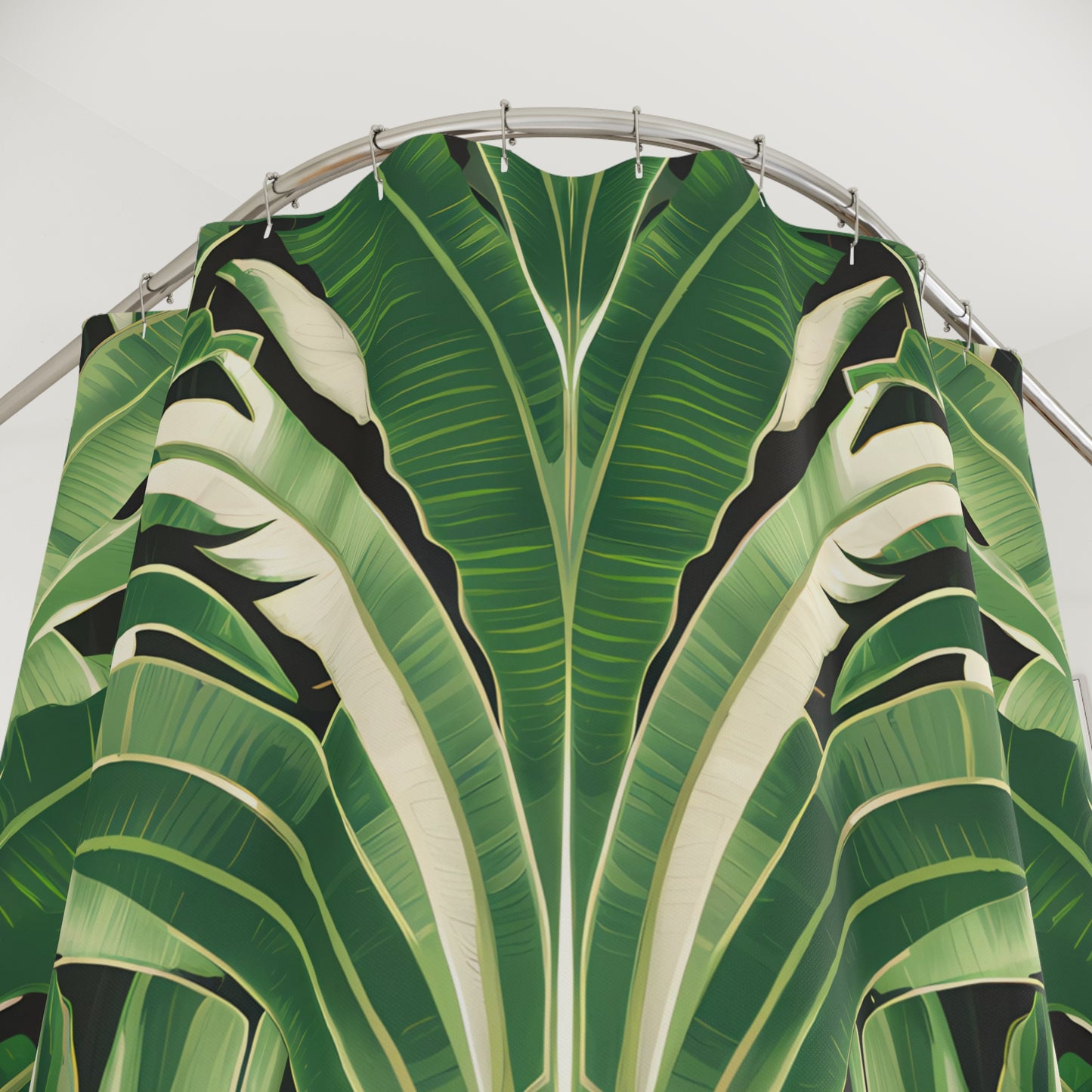 Palm Leaf Shower Curtains, Hollywood Regency Bathroom Decor, Tropical Bathroom Accessory, Green Leaf Print Bath Curtain, Boho Chic Home