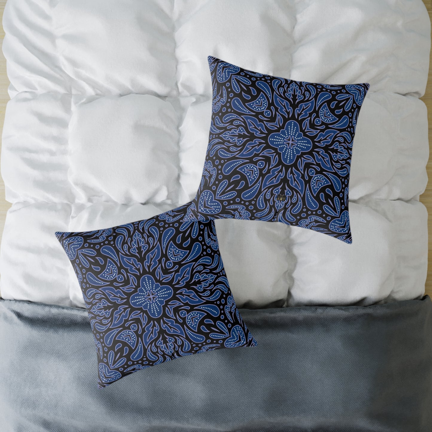 Blue Mandala Pattern Pillow | Boho Decorative Square Throw Pillow