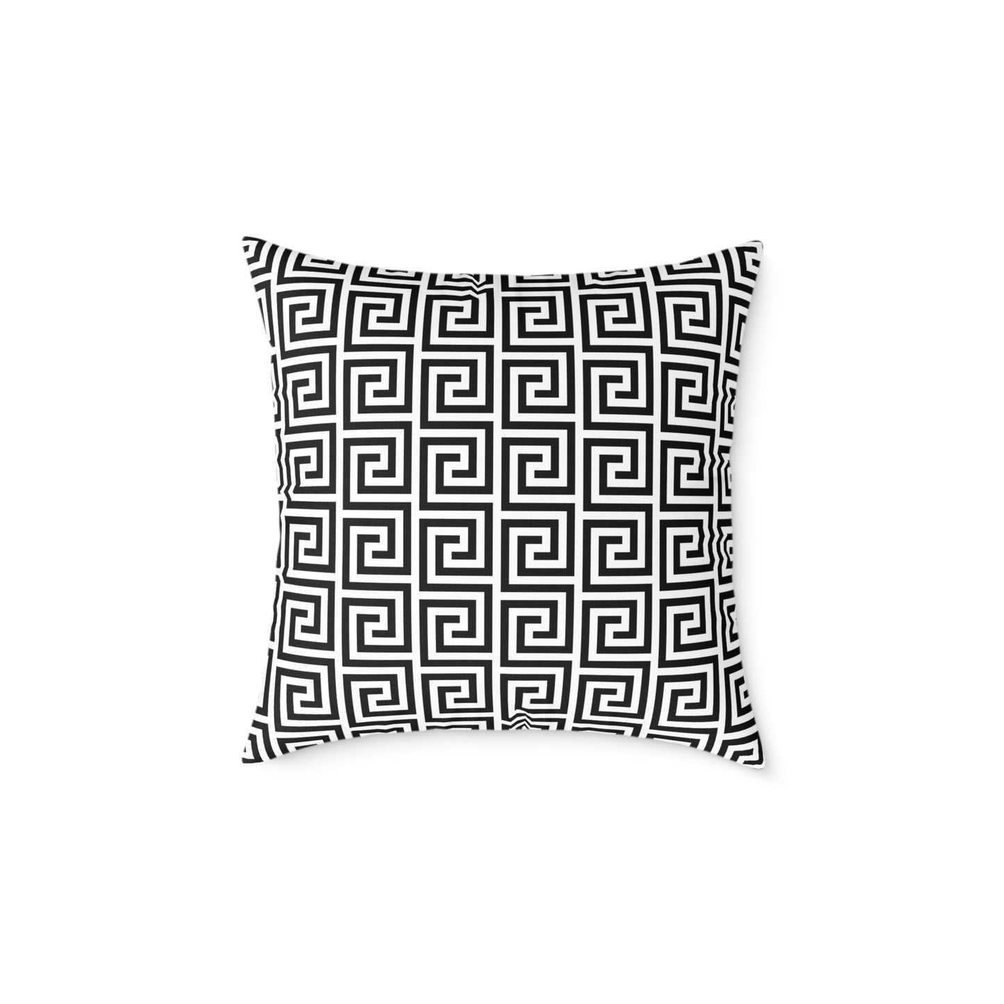 Greek Key Pattern Square Poly Canvas Pillow | Black White Geometric Throw Pillow