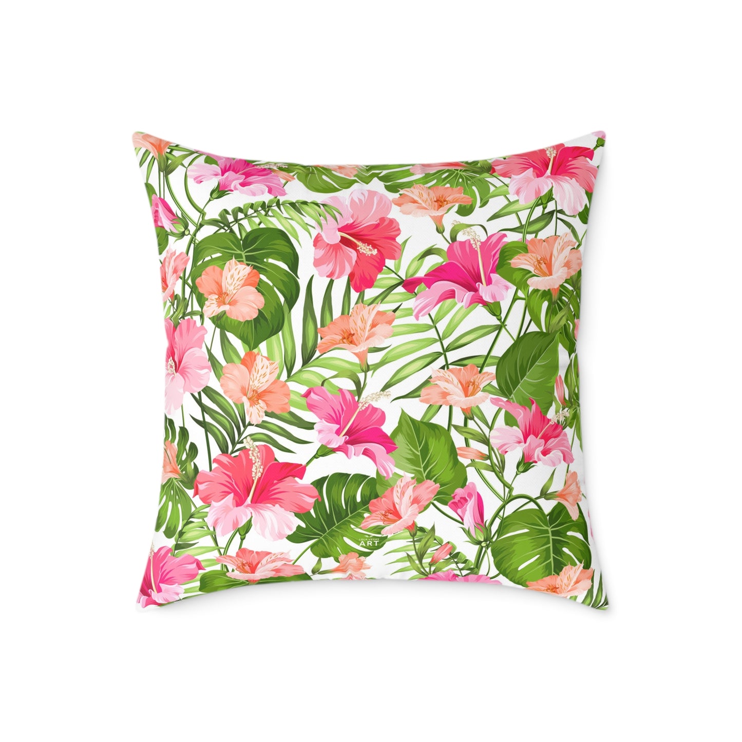 Pink Tropical Hibiscus Floral Square Pillow | Botanical Throw Cushion